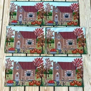 Tapestry Placemats Set of 4 Autumn Fall Themed Gather Pumpkins Apples Farmhouse